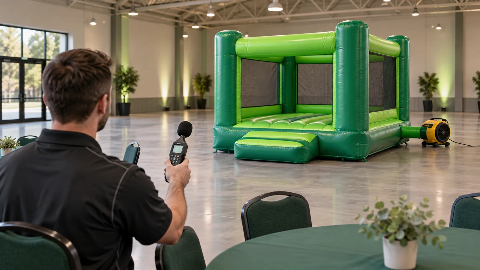 Concept illustration of sound-level measurement at an inflatable event venue