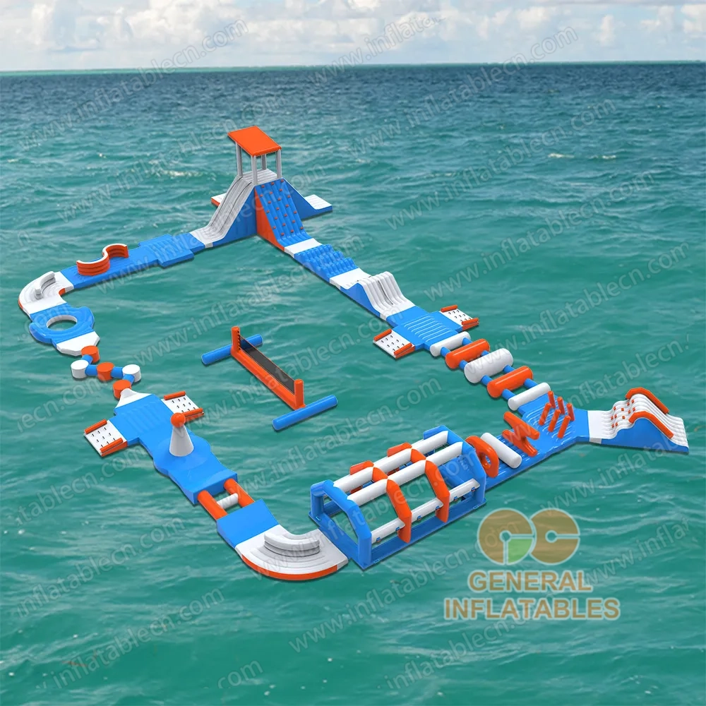 GW-200 中型充气水上乐园出售 &ndash; 蓝橙浮动障碍赛道