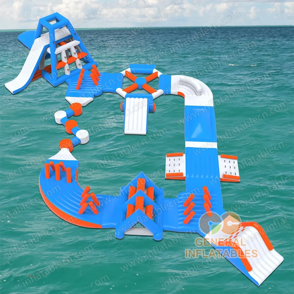 GW-202 商用充气水上乐园出售 &ndash; 蓝橙浮动障碍赛道